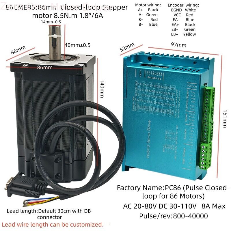 Nema34 86 Closed-loop Stepper Motor Driver Kit 86CME85 8.5N.m 1.8° 6A With Encoder + PC86 2H Pulse Closed-loop Stepper Driver